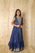 Aayaa Designer Printed Silk Embroidery Kids Lehenga Choli - Blue | Grocsy