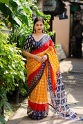 Yellow Polycotton Ethnic Motifs Saree with Unstitched Blouse - A2M | Grocsy