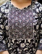 Miravan Women's Embroidered Kurta In Sweet-Heart Neck With Black Straight Palazzo | Grocsy