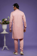 Raivat Ethnic Art Banarasi Silk Thread Work Kurta Pajama In Rust Pink Colour | Grocsy