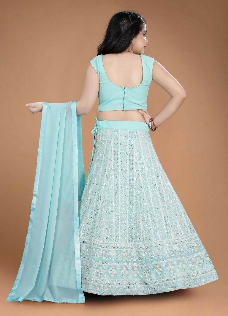 Wedding Designer Sky Heavy Fox Georgette Kidswear Lehenga - Aaradhna | Grocsy