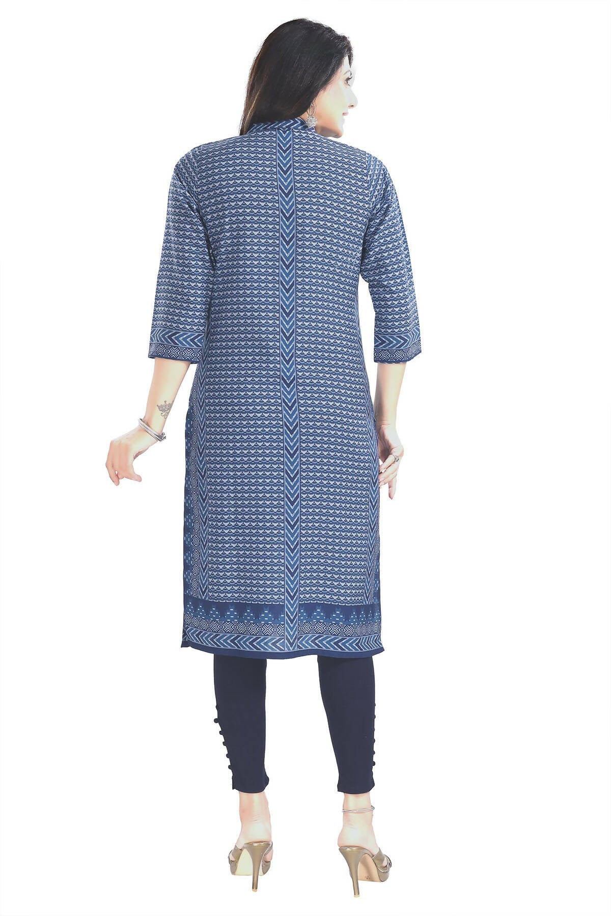Snehal Creations Blue Designer Digital Print Cotton Slub Fabric Long Kurti Tunic | Grocsy