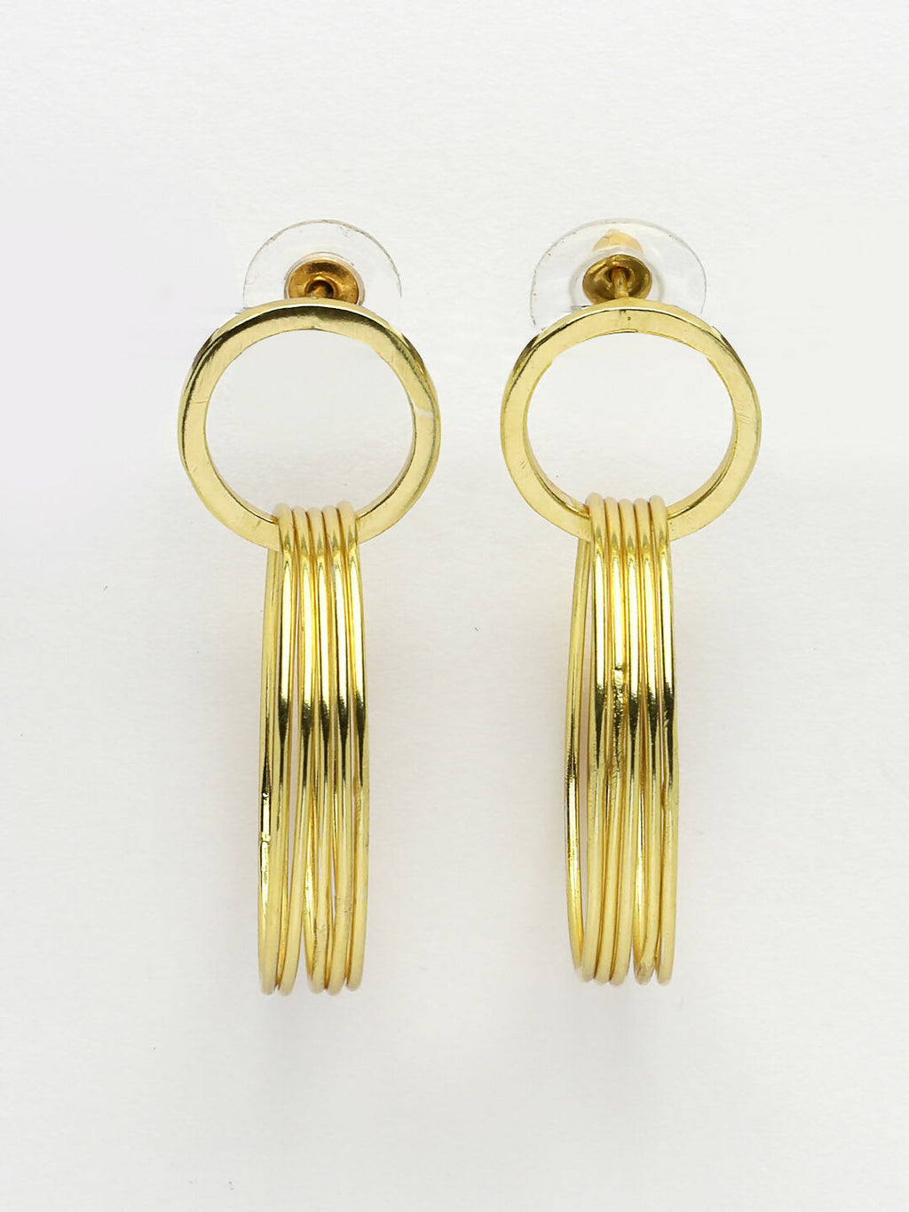 NVR Women Golden Linked Round Circle Attached Drop Earrings | Grocsy