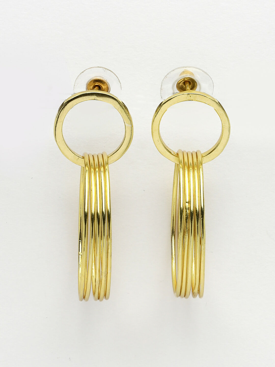NVR Women Golden Linked Round Circle Attached Drop Earrings | Grocsy