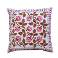 The Decor Nook Pink Brown Floral Print With Pink Border Cushion Cover | Grocsy