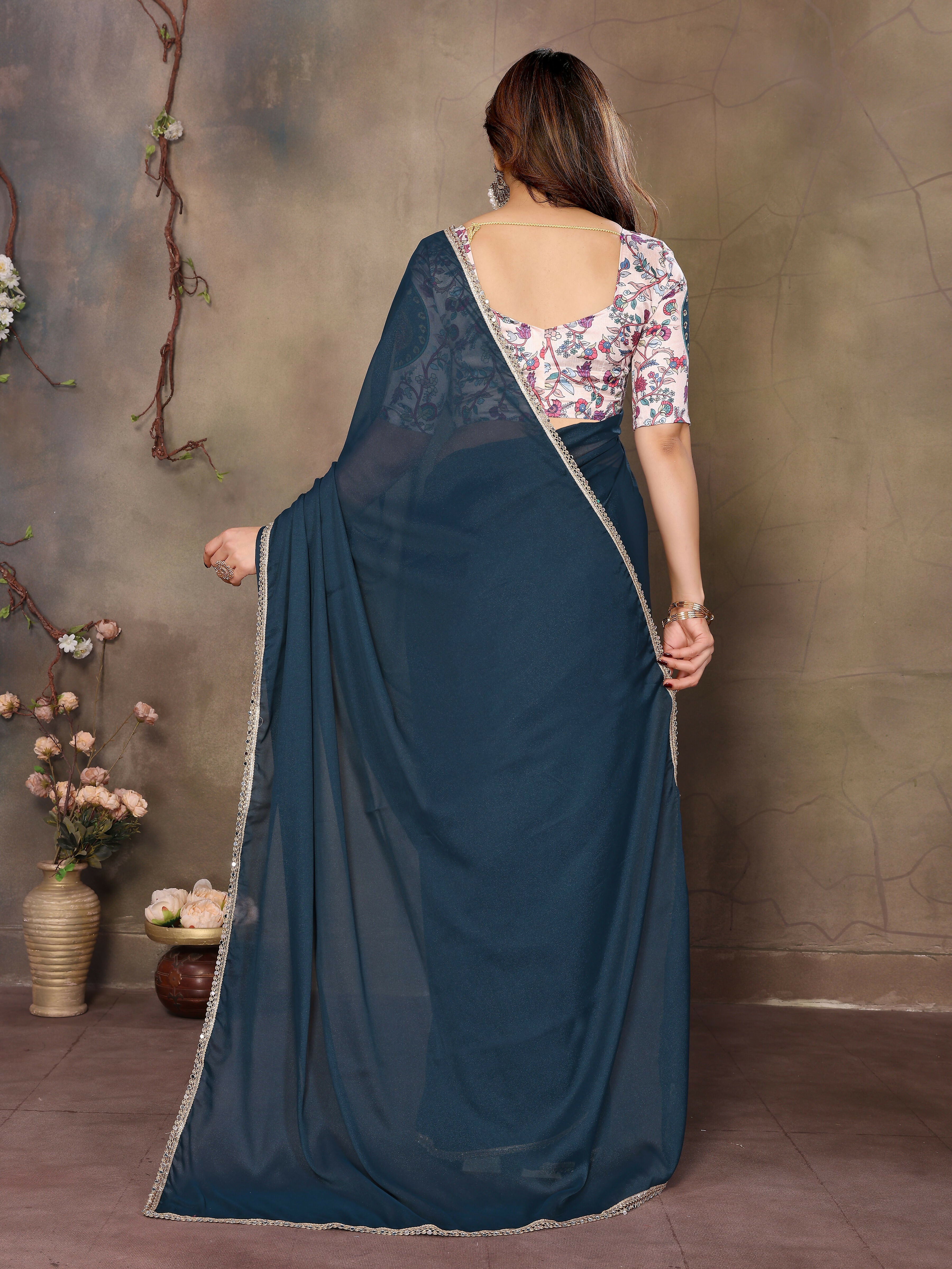 Partywear traditional Georgette Morpich Fancy Saree - Anbazaar | Grocsy