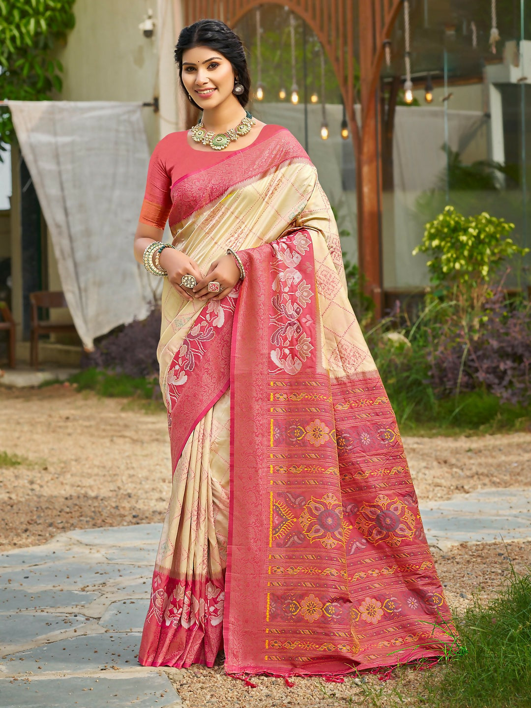 Shree Shyam Fashion Cream Soft Silk Saree | Grocsy
