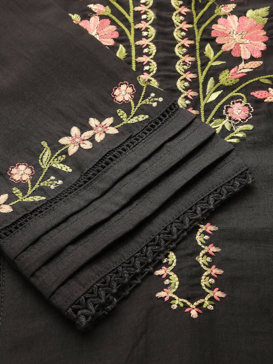 Black Embroidered Chinon Straight Kurta With Trouser & Dupatta - Salimar | Grocsy