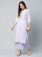 Ahalyaa Women's Powder Blue Crepe Gold Printed Kurta Palazzo Set | Grocsy