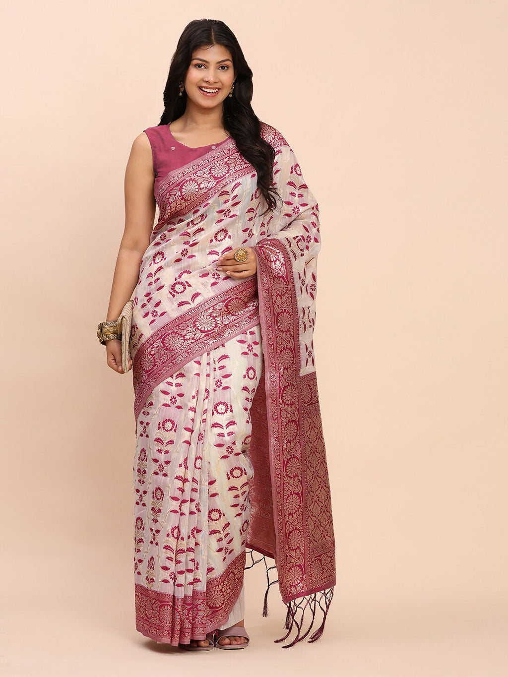 Shree Shyam Fashion Linen Cotton Purple Saree | Grocsy