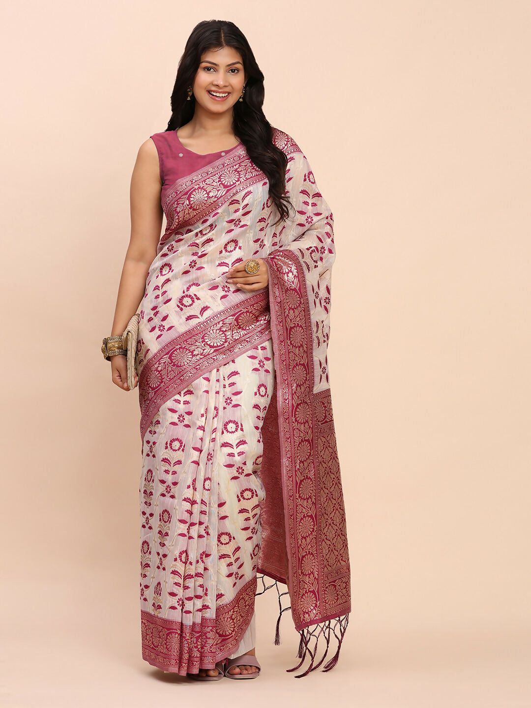 Shree Shyam Fashion Linen Cotton Purple Saree | Grocsy