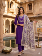 Teeya Creation Womens New Fancy Premium Silk Fabric Kurta Set - Purple | Grocsy