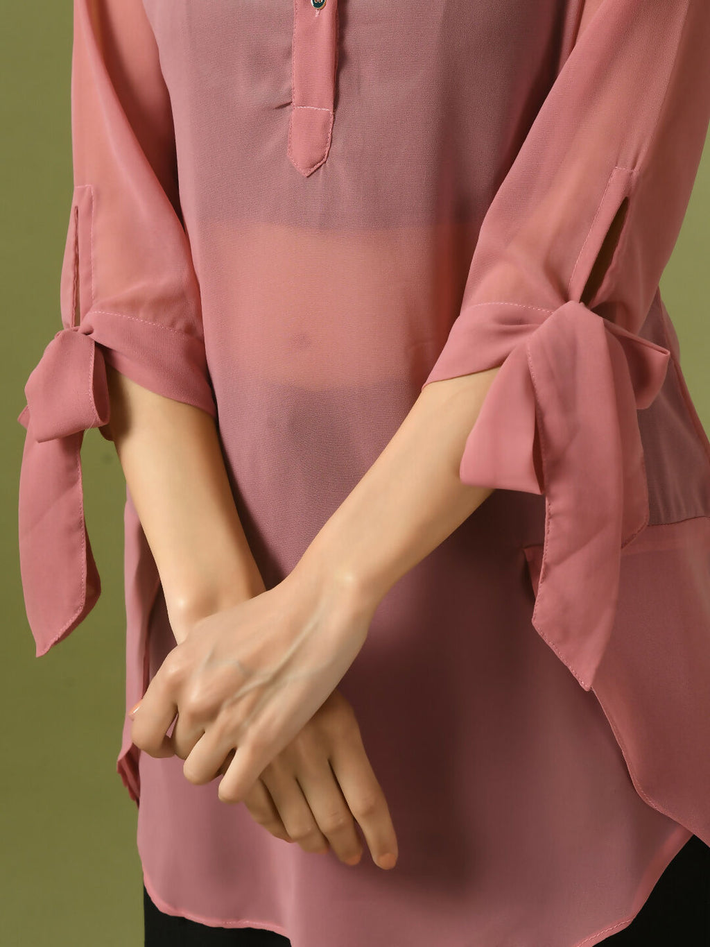 Myshka Women's Pink Solid Georgette Longline Party Sheer Tunic | Grocsy