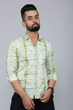 Miravan Men's Premium Green and White Slim Fit Tie Dye Cotton Shirt | Grocsy