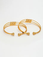 NVR Women's Set of 2 Gold-Polished CZ Stone-Studded Adjustable Bangles