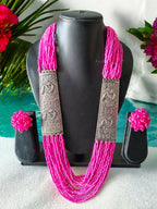 Inhanns Saree Shobha Statement Necklace & Earring Set - Pink Necklace With Earrings | Grocsy