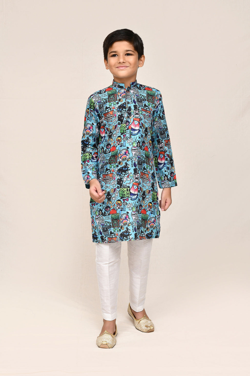 Joban Fashion Cotton Linen Blue Kurta With Straight Fit Pant | Grocsy