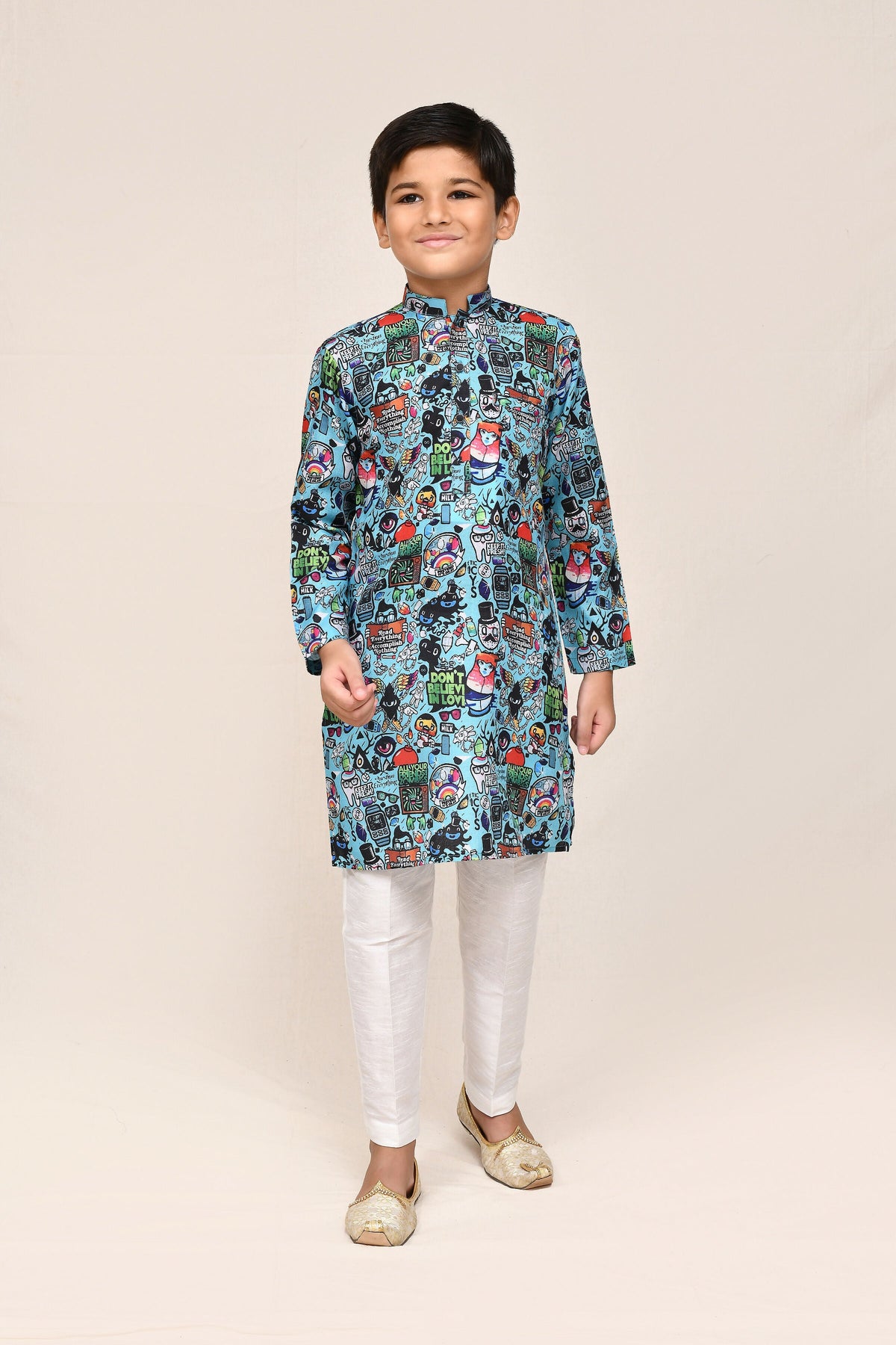 Joban Fashion Cotton Linen Blue Kurta With Straight Fit Pant | Grocsy