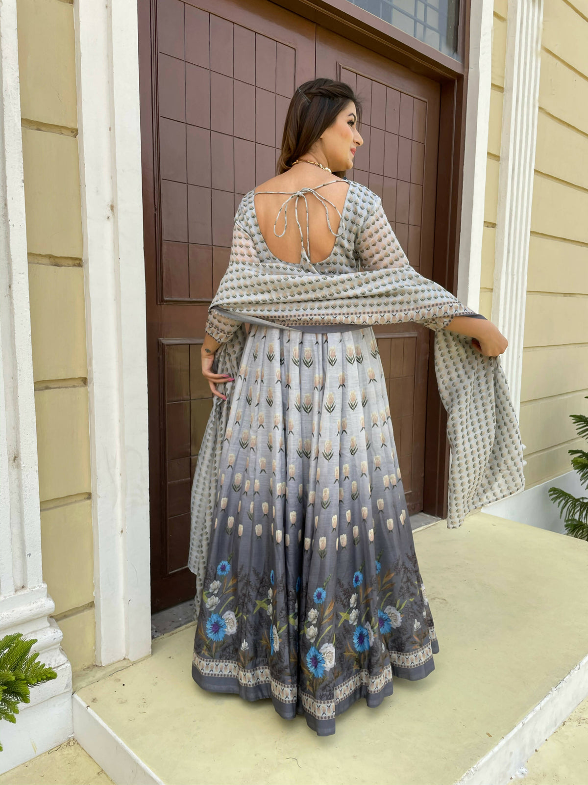 Partywear Designer Gray Chanderi Suit - Anbazaar | Grocsy