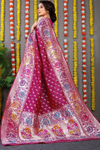 Jyoti Fashion Women's Magenta Banarasi Silk Zari Woven Saree with Blouse | Grocsy