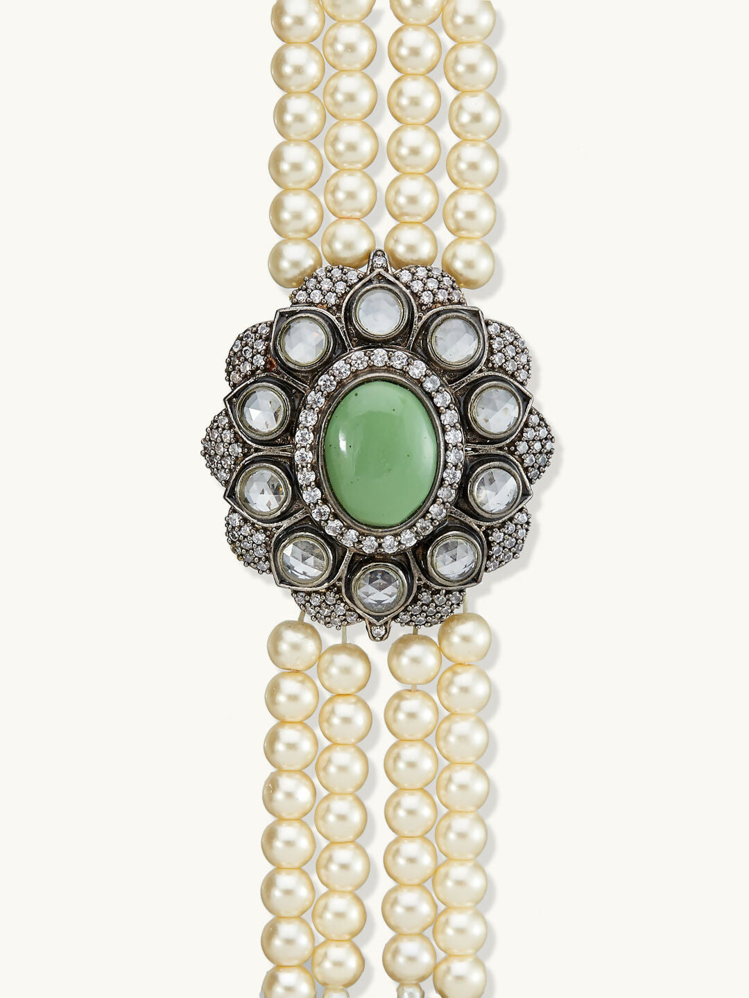 Nuyug Pearl Beaded Jade Stone Choker Necklace | Grocsy