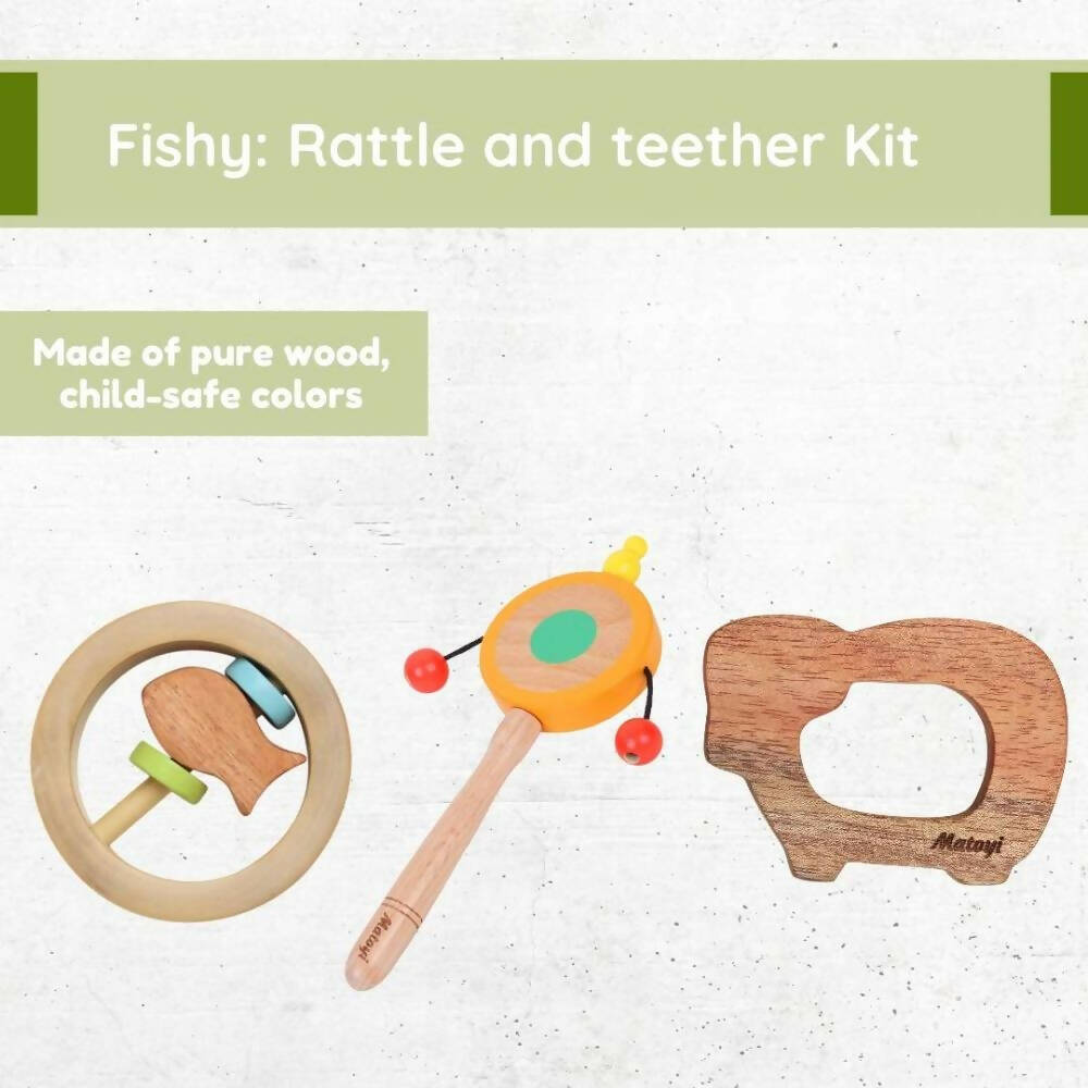 Matoyi Fishy Foo?Baby Rattle & Neem Teether Combo | Grocsy