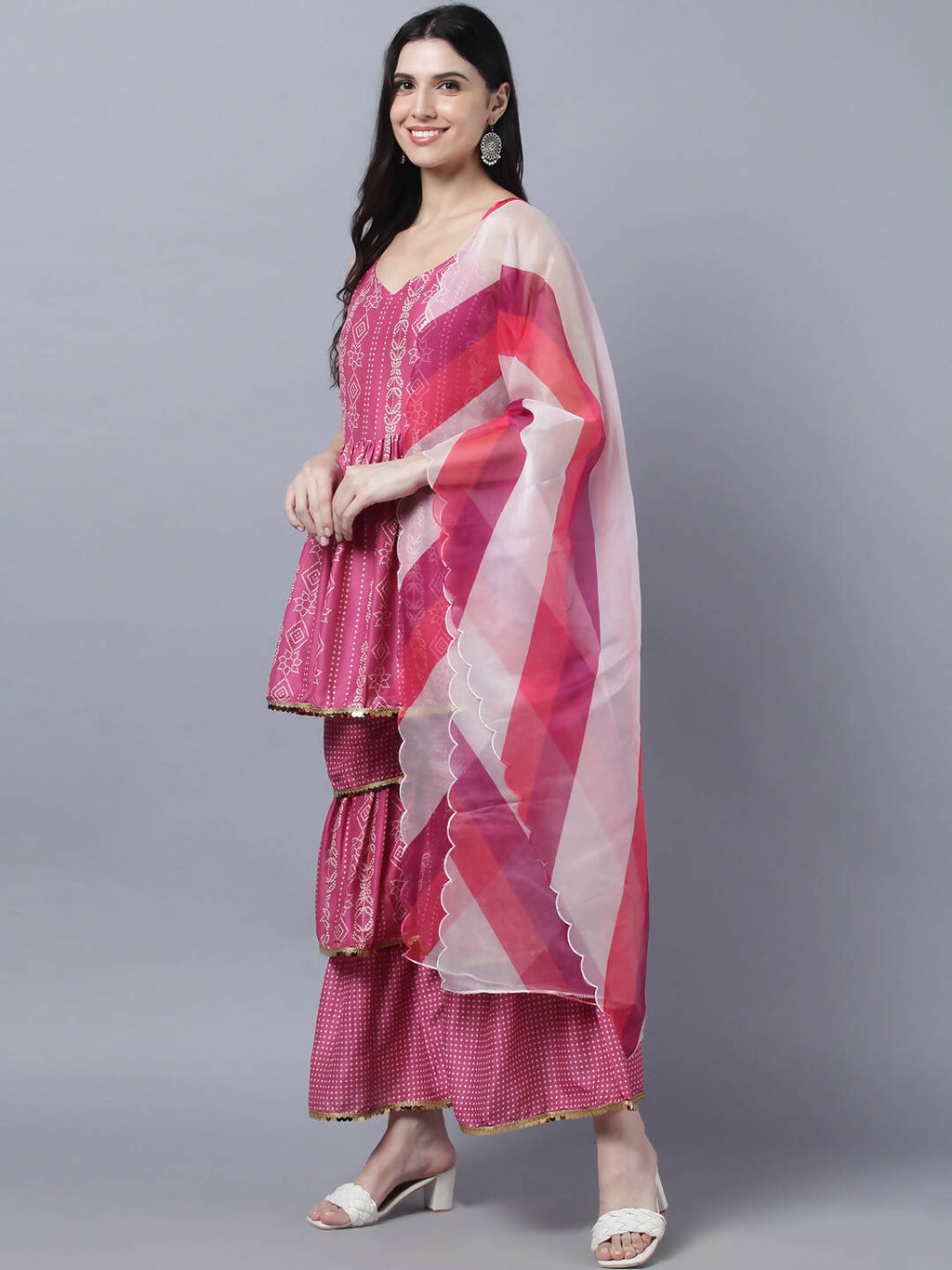 Myshka Stylish Pink Sleeveless Women's Kurta Sharara with Dupatta Set | Grocsy