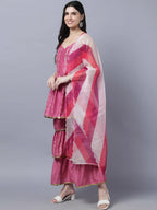 Myshka Stylish Pink Sleeveless Women's Kurta Sharara with Dupatta Set | Grocsy