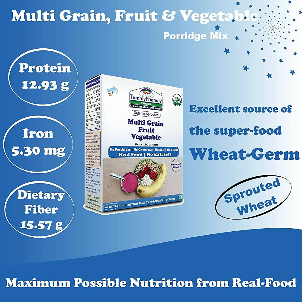 TummyFriendly Foods Organic Sprouted MultiGrain Fruit Vegetable Porridge Mix | Grocsy