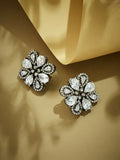 Nuyug 22K Gold-Plated Crystal & Zircon Stone Studded Floral Studs | Grocsy