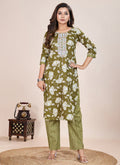 Prazu Fashion Mahendi Printed Cotton Blend Kurta Pant Set | Grocsy