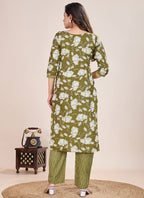 Prazu Fashion Mahendi Printed Cotton Blend Kurta Pant Set | Grocsy