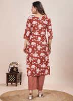 Prazu Fashion Orange Printed Cotton Blend Kurta Pant Set | Grocsy