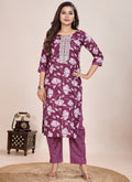 Prazu Fashion Wine Printed Cotton Blend Kurta Pant Set | Grocsy