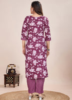 Prazu Fashion Wine Printed Cotton Blend Kurta Pant Set | Grocsy