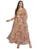 Fab Fashion Pink Floral Golden Organza Anarkali Set | Grocsy