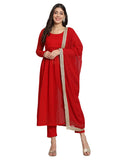 Fab Fashion Cherry Red Georgette Side Slit Set | Grocsy