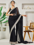 Fab Fashion Black Solid Ready to Wear Saree With Blouse | Grocsy