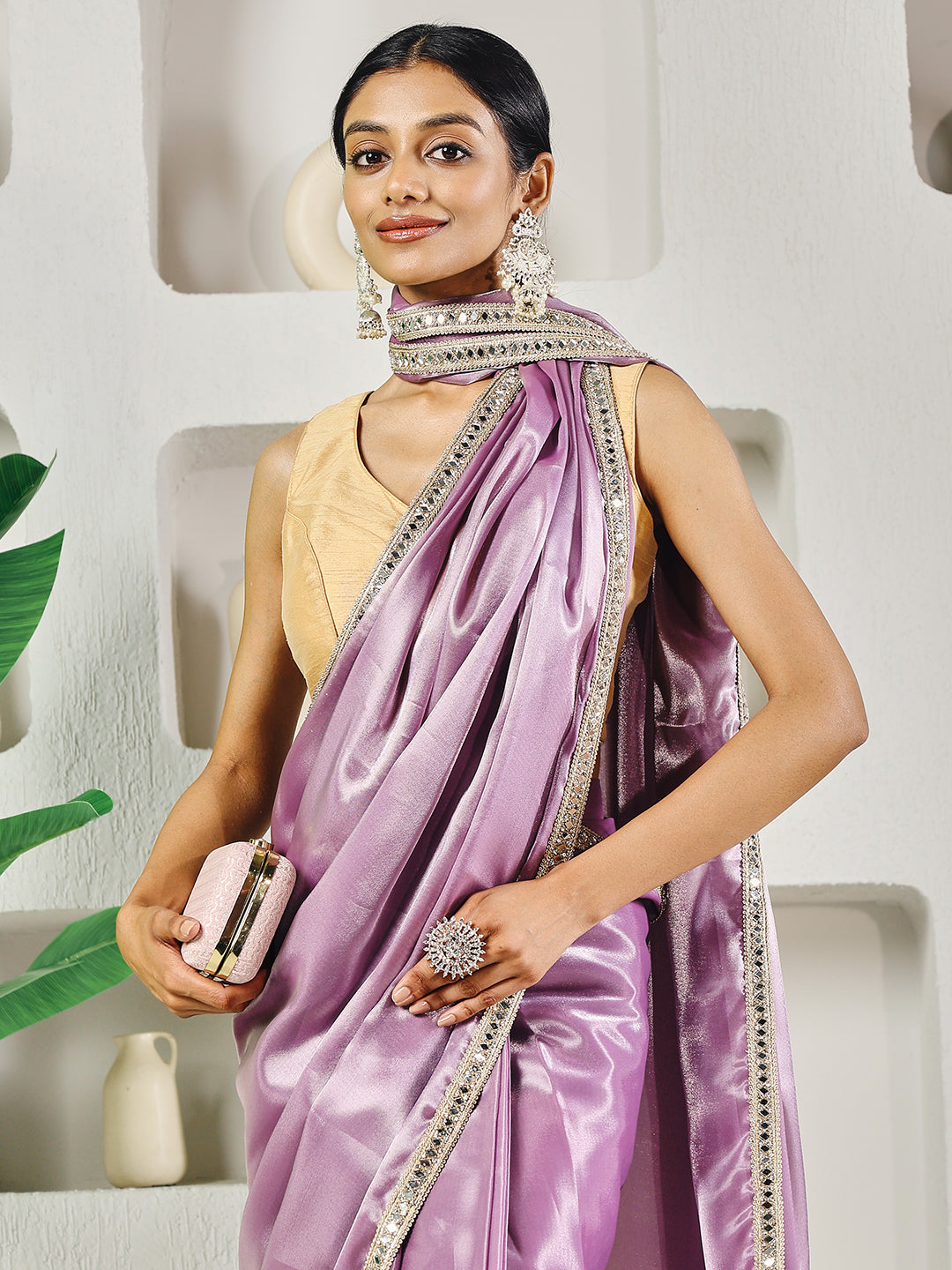 Fab Fashion Light Pink Ready to Wear Saree | Grocsy