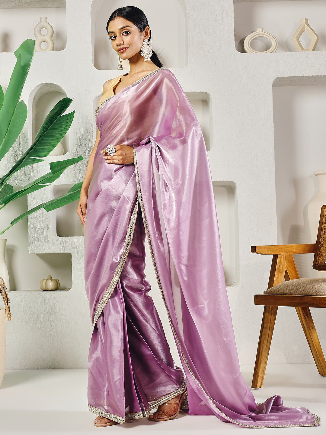 Fab Fashion Light Pink Ready to Wear Saree | Grocsy
