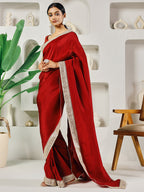 Fab Fashion Red Upara Ready to Wear Saree With Blouse | Grocsy