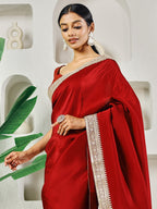 Fab Fashion Red Upara Ready to Wear Saree With Blouse | Grocsy