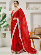 Fab Fashion Red Solid Ready to Wear Saree With Blouse | Grocsy