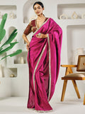 Fab Fashion Dark Purple Solid Ready to Wear Saree With Blouse | Grocsy