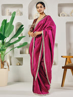 Fab Fashion Dark Purple Solid Ready to Wear Saree With Blouse | Grocsy