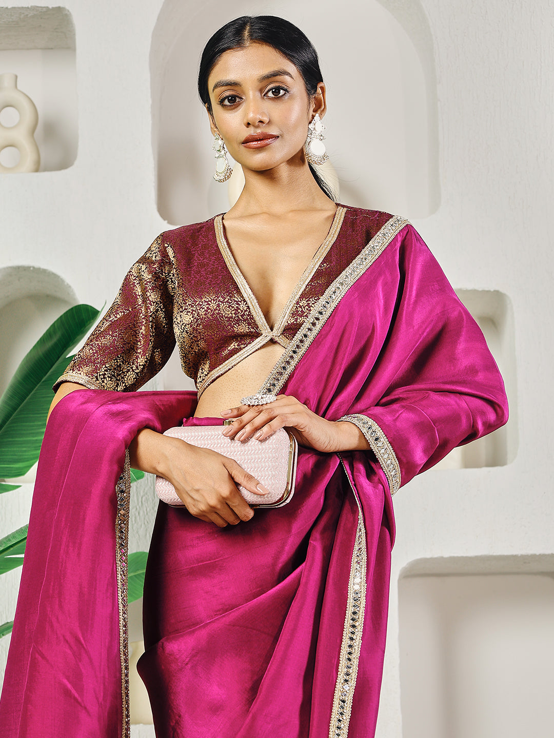 Fab Fashion Dark Purple Solid Ready to Wear Saree With Blouse | Grocsy