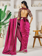 Fab Fashion Dark Purple Solid Ready to Wear Saree With Blouse | Grocsy