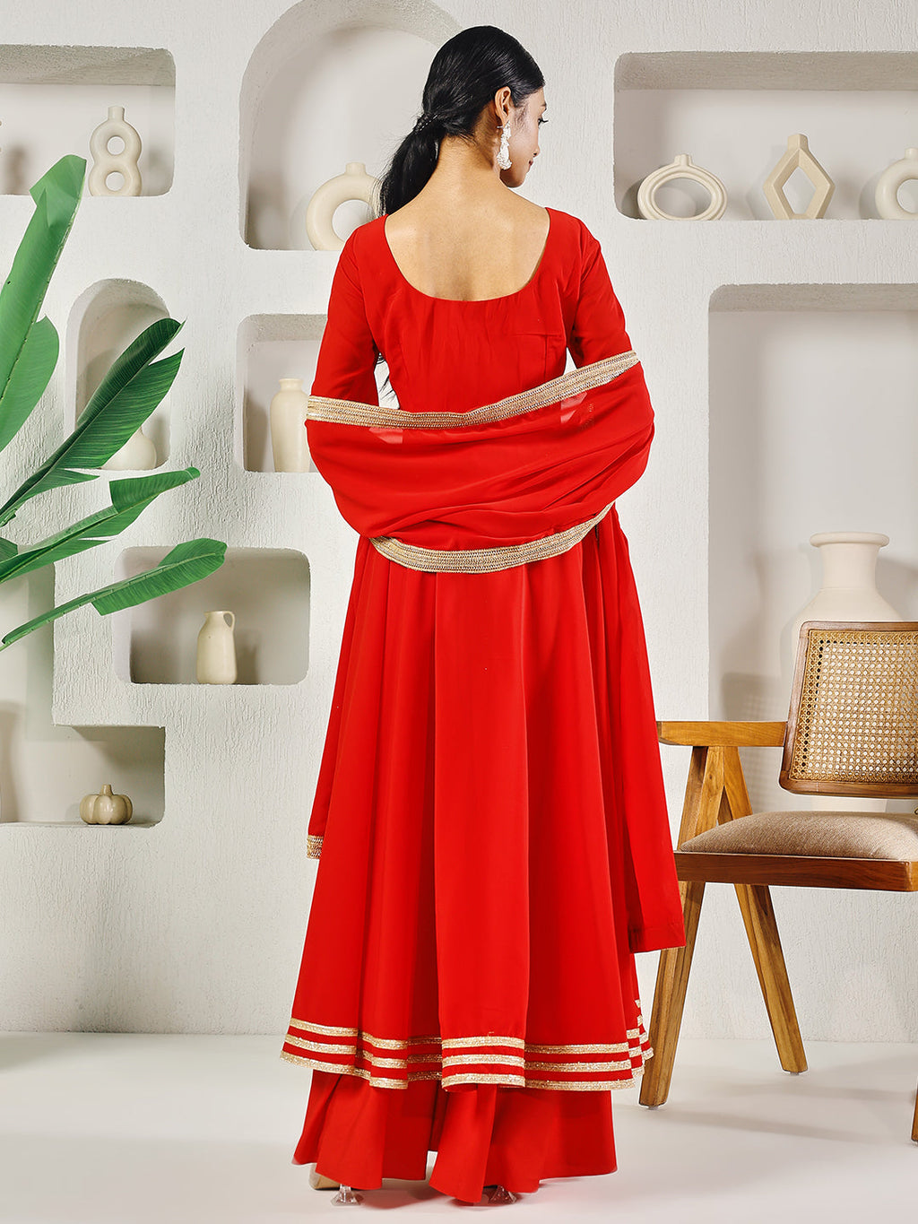 Fab Fashion Red Solid Anarkali Set | Grocsy