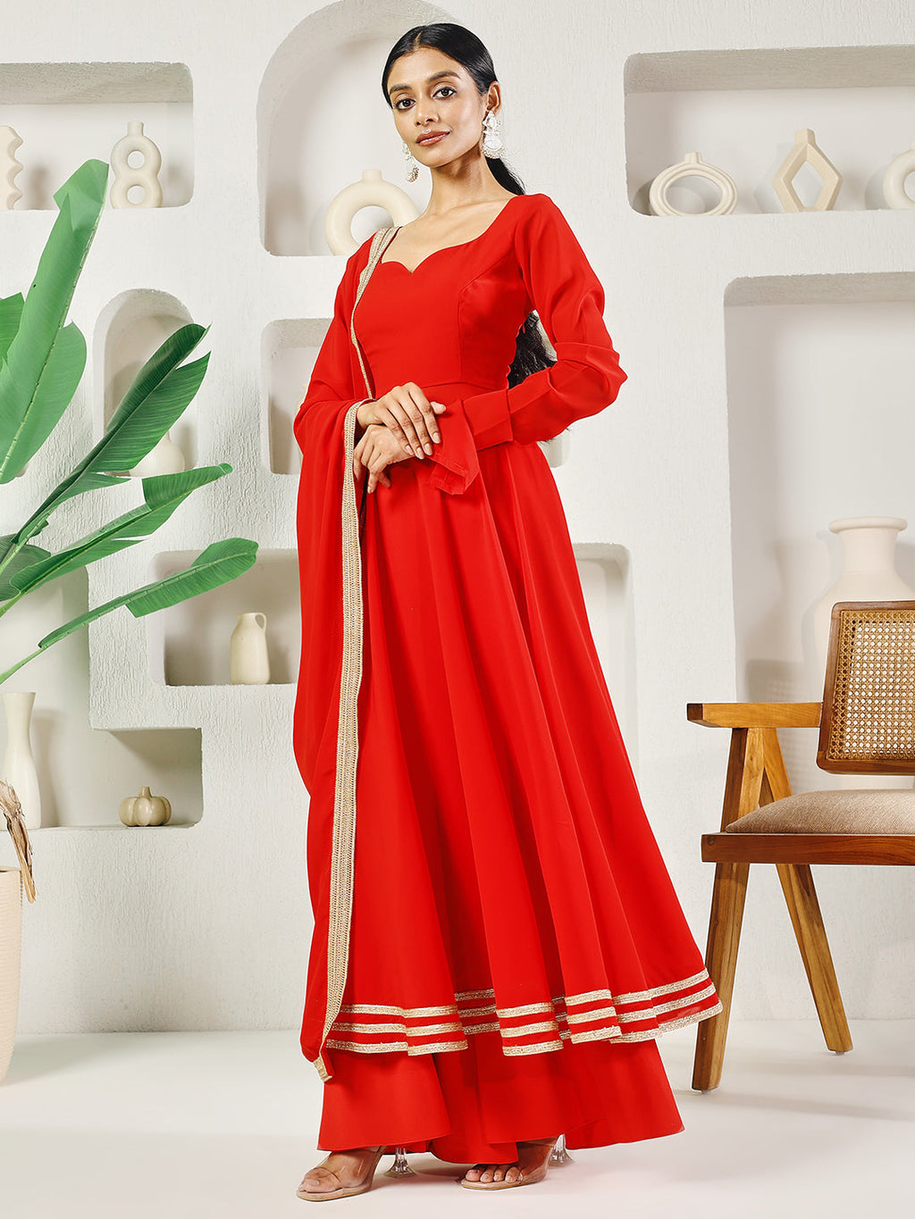 Fab Fashion Red Solid Anarkali Set | Grocsy