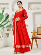 Fab Fashion Red Solid Anarkali Set | Grocsy